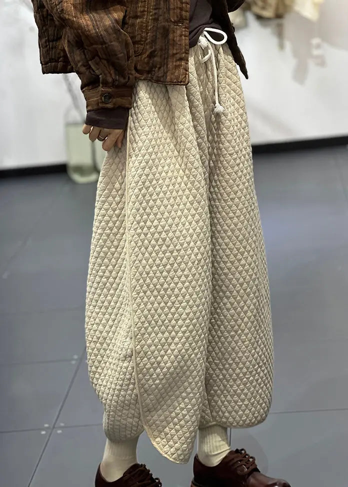 Boutique Casual Apricot Elastic Waist Fine Cotton Filled Wide Leg Pants Winter Ada Fashion