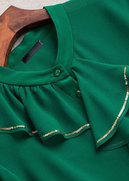 Boutique Green Ruffled Patchwork Chiffon Shirts Two Pieces Spring LY0374