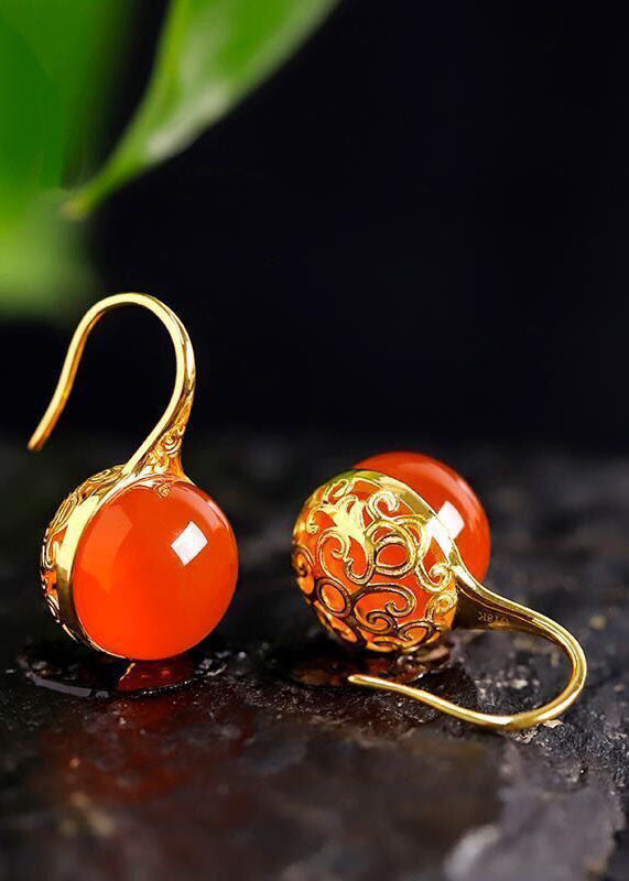 Boutique Orange Agate Silver Drop Earrings HE1024