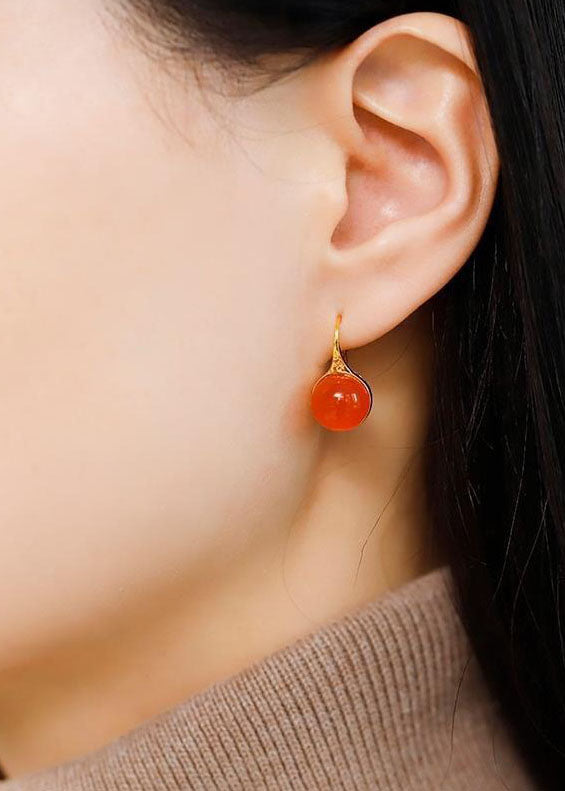 Boutique Orange Agate Silver Drop Earrings HE1024