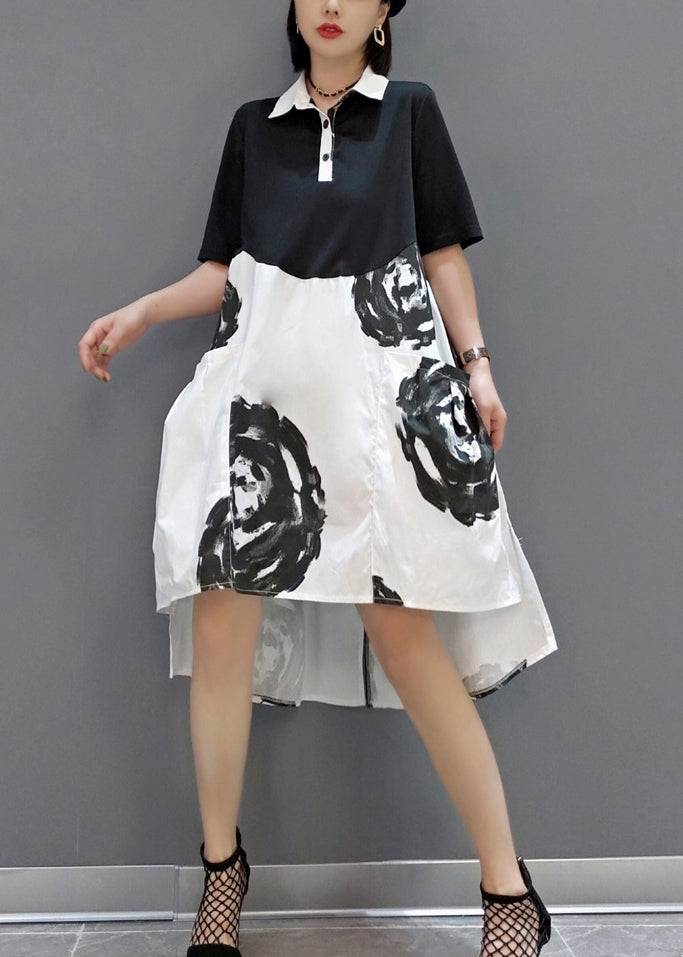 Boutique Orange Peter Pan Collar Patchwork Print Cotton Robe Dresses Short Sleeve LY0553