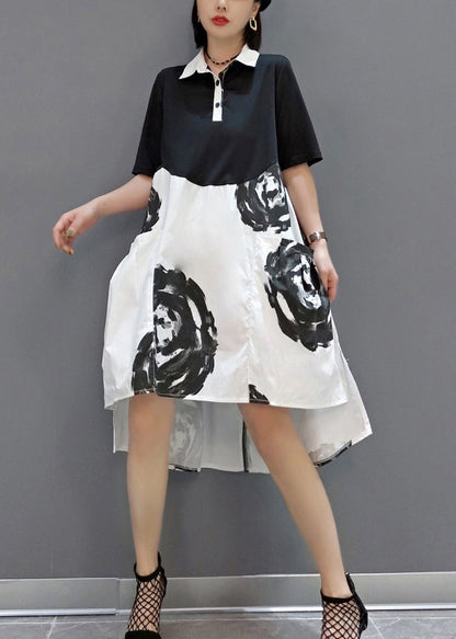 Boutique Orange Peter Pan Collar Patchwork Print Cotton Robe Dresses Short Sleeve LY0553