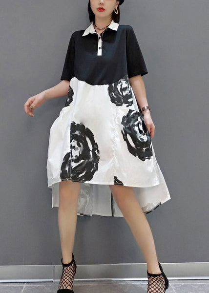 Boutique Orange Peter Pan Collar Patchwork Print Cotton Robe Dresses Short Sleeve LY0553