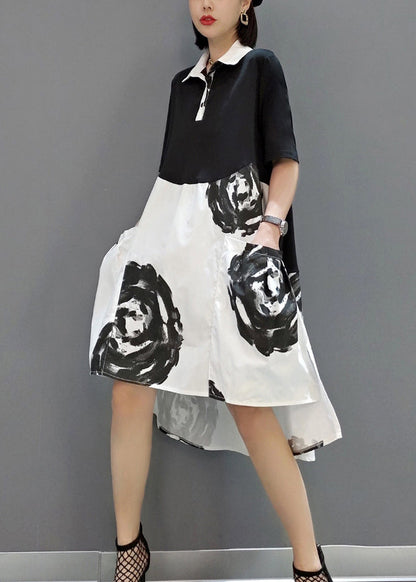 Boutique Orange Peter Pan Collar Patchwork Print Cotton Robe Dresses Short Sleeve LY0553