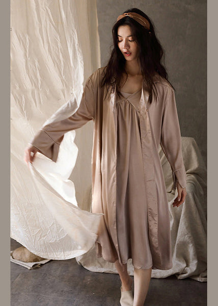 Boutique Pink Patchwork Button Solid Ice Silk Maxi Dress Spring LY1904