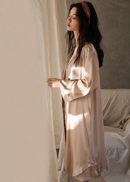 Boutique Pink Patchwork Button Solid Ice Silk Maxi Dress Spring LY1904