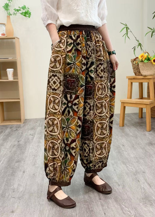 Boutique Yellow Elastic Waist Silk Linen Crop Harem Pants TQ1029