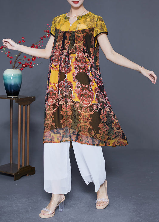 Boutique Yellow Oversized Patchwork Print Chiffon Dress Summer LY1851