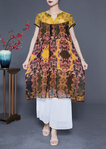 Boutique Yellow Oversized Patchwork Print Chiffon Dress Summer LY1851