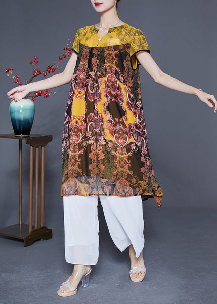 Boutique Yellow Oversized Patchwork Print Chiffon Dress Summer LY1851