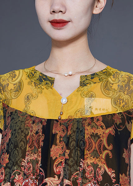 Boutique Yellow Oversized Patchwork Print Chiffon Dress Summer LY1851