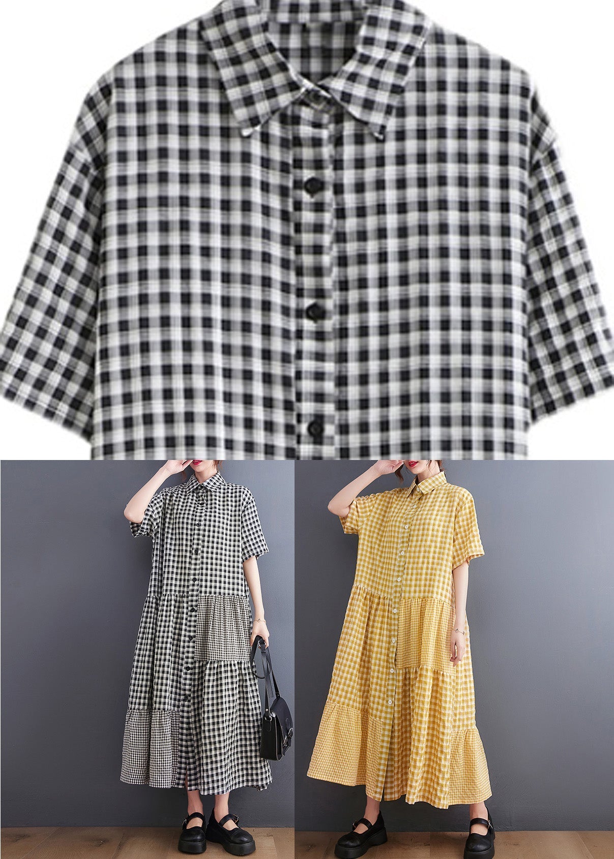 Boutique Yellow Peter Pan Collar Plaid Maxi Dresses  AC2074