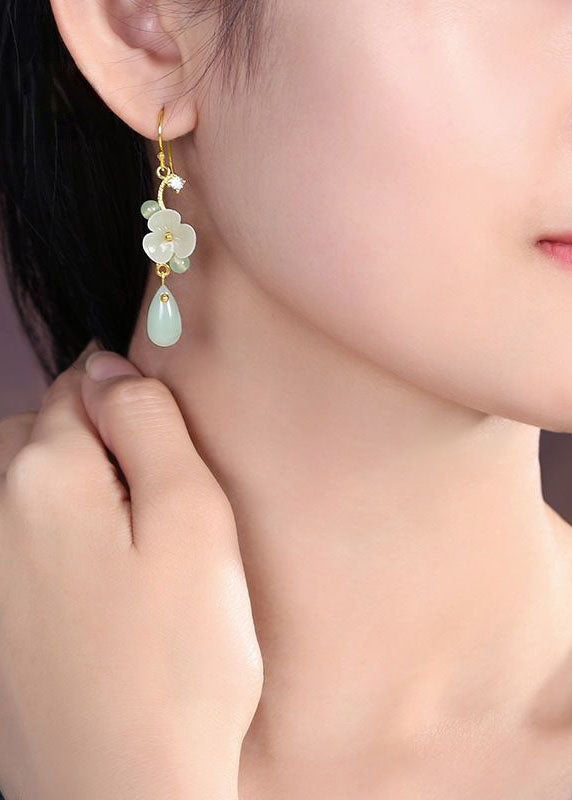 Boutique Zircon Droplet Shape Jade Drop Earrings HE1010