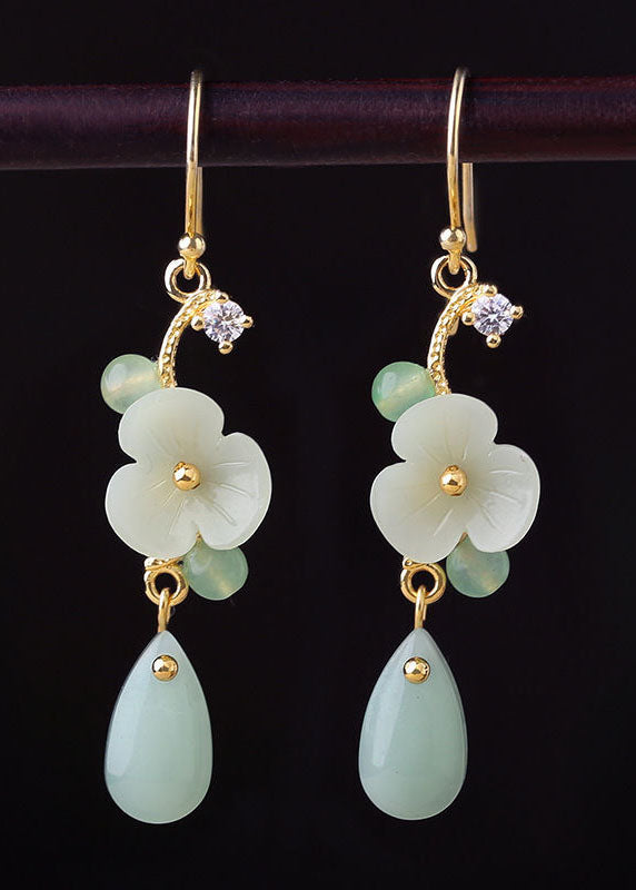 Boutique Zircon Droplet Shape Jade Drop Earrings HE1010