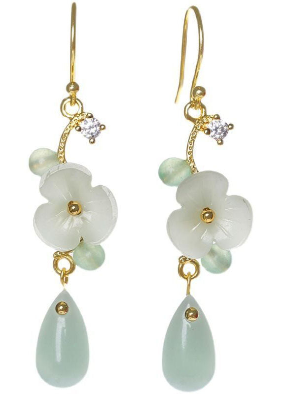 Boutique Zircon Droplet Shape Jade Drop Earrings HE1010