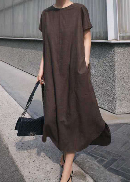 Brief Pink O Neck Patchwork Loose Cotton Long Dress Summer LY1336