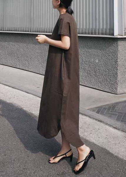 Brief Pink O Neck Patchwork Loose Cotton Long Dress Summer LY1336