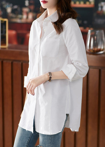 Brief White Peter Pan Collar Button Side Open Cotton Shirts Long Sleeve LY1749