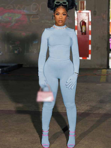 BASICS Round Neck Skinny Pants Set AC2056