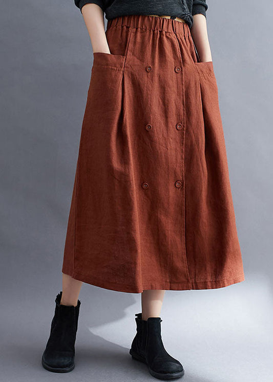 Caramel Pockets Patchwork Linen Skirts Wrinkled Summer LY0581