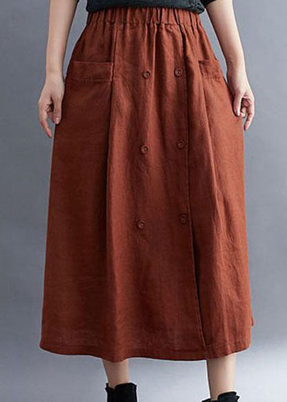 Caramel Pockets Patchwork Linen Skirts Wrinkled Summer LY0581