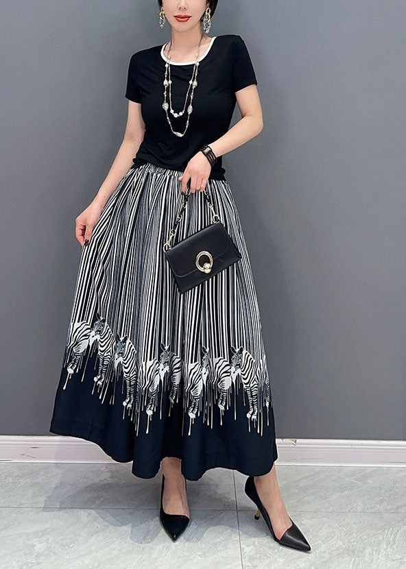 Casual Black Oversized Zebra Pattern Cotton Skirts Spring LY1593