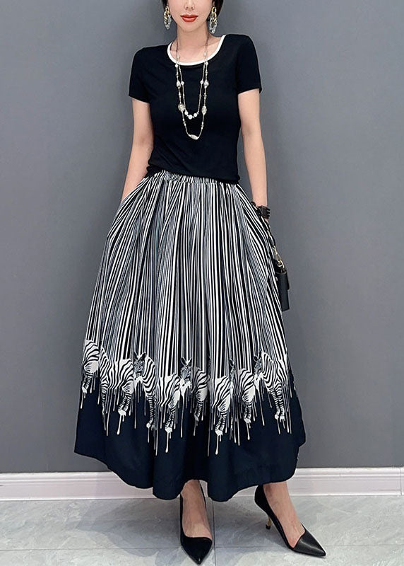 Casual Black Oversized Zebra Pattern Cotton Skirts Spring LY1593