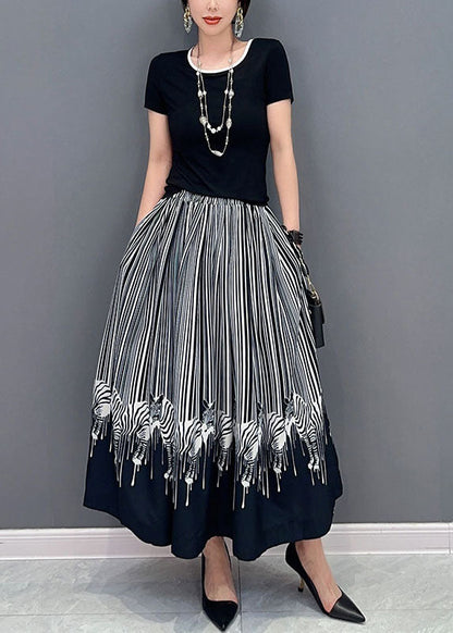 Casual Black Oversized Zebra Pattern Cotton Skirts Spring LY1593