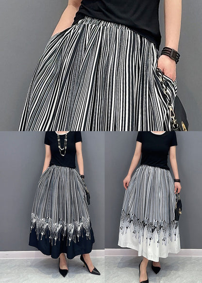 Casual Black Oversized Zebra Pattern Cotton Skirts Spring LY1593