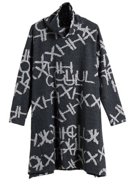 Pull en polaire épaisse et chaude à col roulé noir décontracté avec imprimé alphabet, en coton épais, idéal pour l'automne (HA1006)