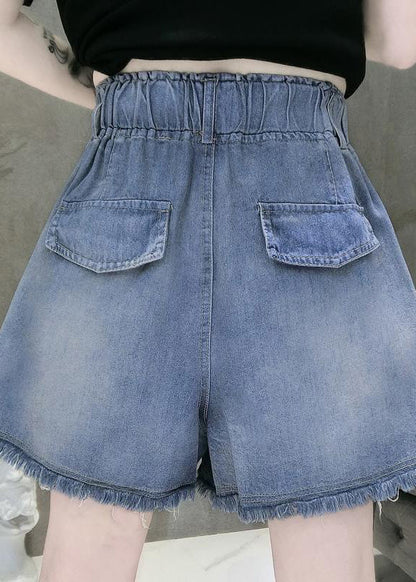 Casual Blue Elastic Waist Love Patchwork Shorts Jeans Summer TY1053