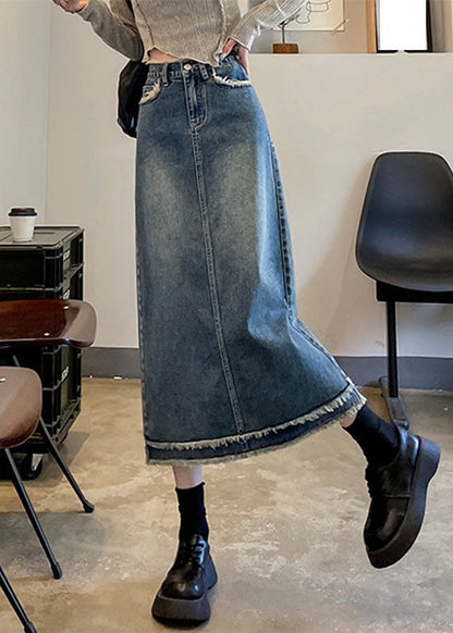 Casual Blue Patchwork High Waist Button Denim A Line Skirts TY1016