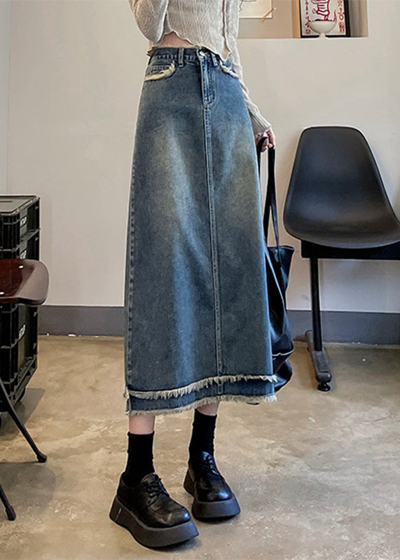 Casual Blue Patchwork High Waist Button Denim A Line Skirts TY1016