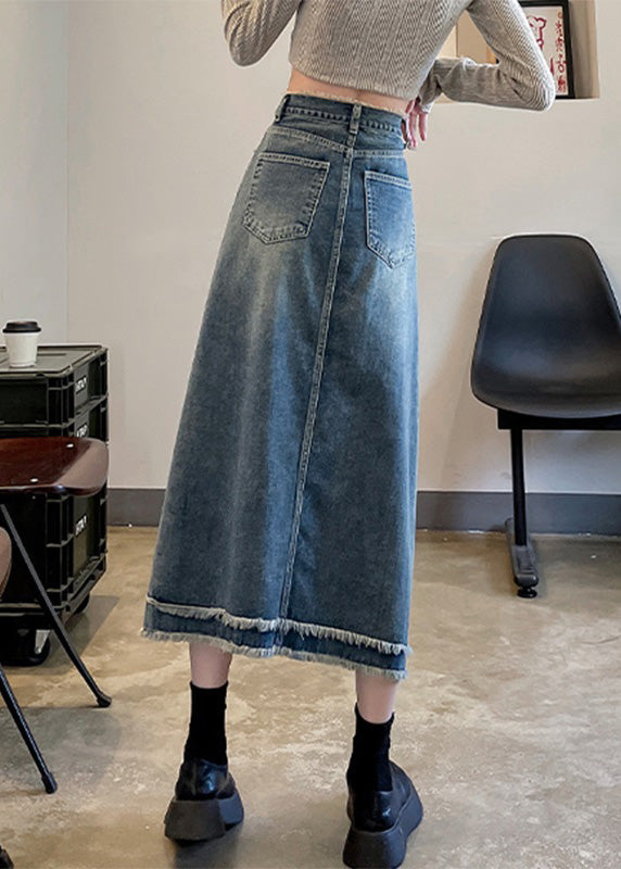 Casual Blue Patchwork High Waist Button Denim A Line Skirts TY1016