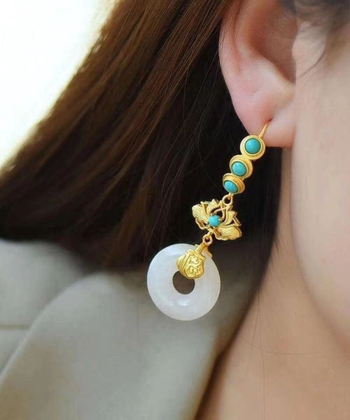 Casual Blue Sterling Silver Overgild Inlaid Pearl Turquoise Drop Earrings TW1039