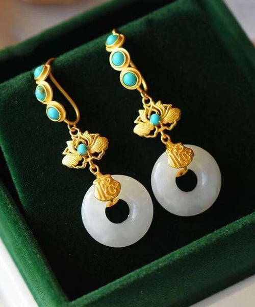 Casual Blue Sterling Silver Overgild Inlaid Pearl Turquoise Drop Earrings TW1039