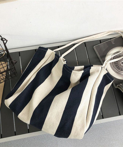 Casual Blue Striped High-capacity Cozy Canvas Satchel Handbag LY1752