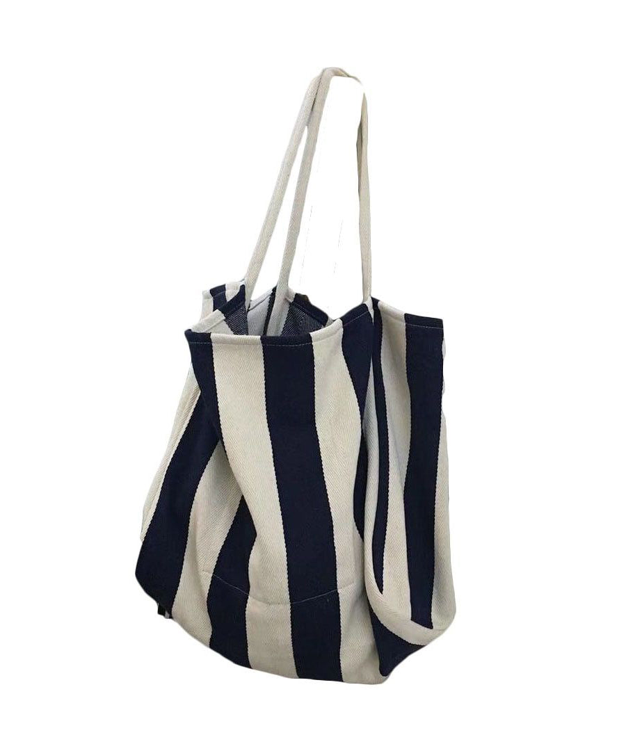 Casual Blue Striped High-capacity Cozy Canvas Satchel Handbag LY1752