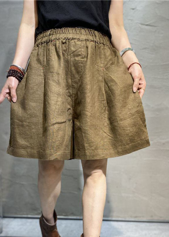 Casual Coffee Pockets Patchwork Linen Hot Pants Summer LY0627