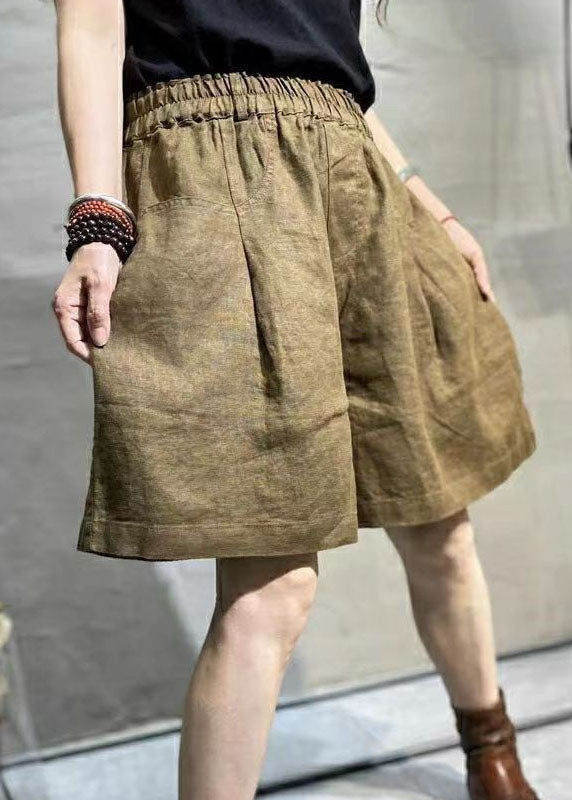 Casual Coffee Pockets Patchwork Linen Hot Pants Summer LY0627