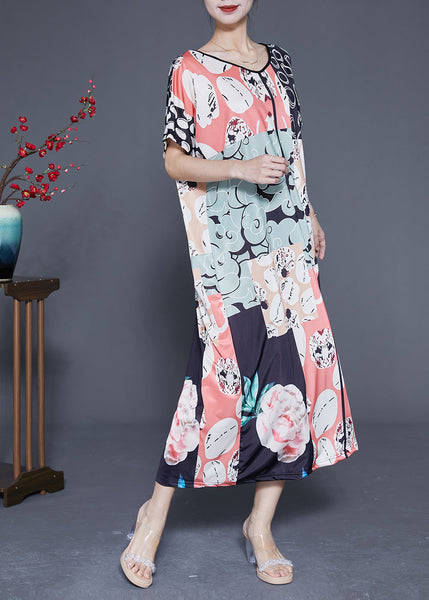 Casual Colorblock V Neck Print Silk Vacation Dresses Summer LY1848