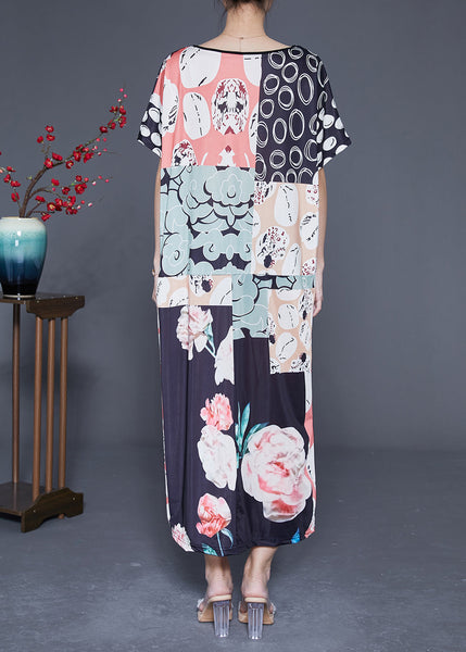 Casual Colorblock V Neck Print Silk Vacation Dresses Summer LY1848