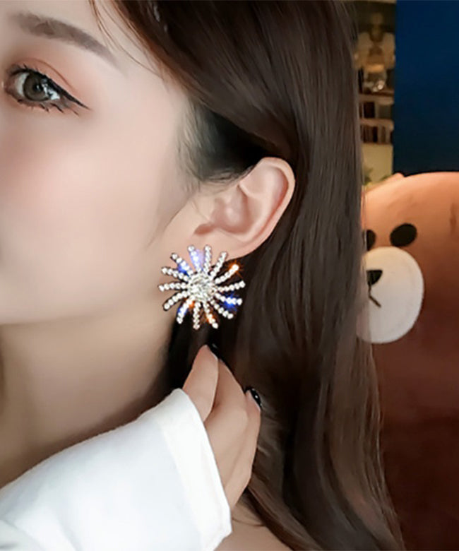 Casual Gold Sterling Silver Alloy Zircon Sun Stud Earrings LY1781