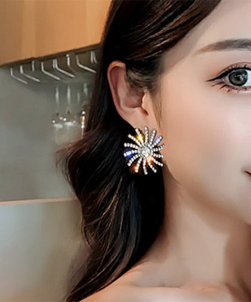 Casual Gold Sterling Silver Alloy Zircon Sun Stud Earrings LY1781