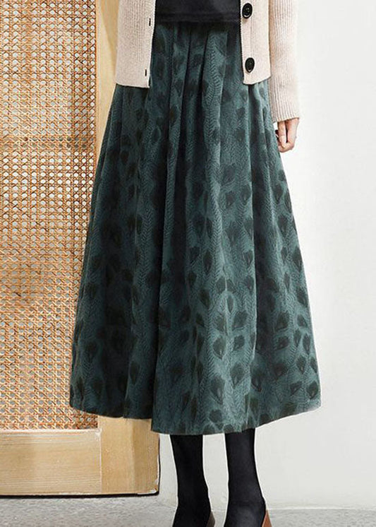 Casual Green Wrinkled Jacquard Patchwork Cotton Skirt Spring LY0607