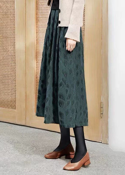 Casual Green Wrinkled Jacquard Patchwork Cotton Skirt Spring LY0607