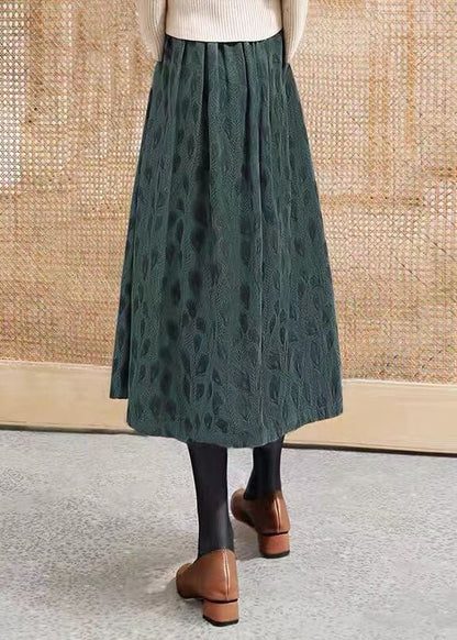 Casual Green Wrinkled Jacquard Patchwork Cotton Skirt Spring LY0607