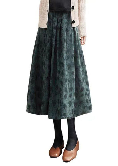 Casual Green Wrinkled Jacquard Patchwork Cotton Skirt Spring LY0607