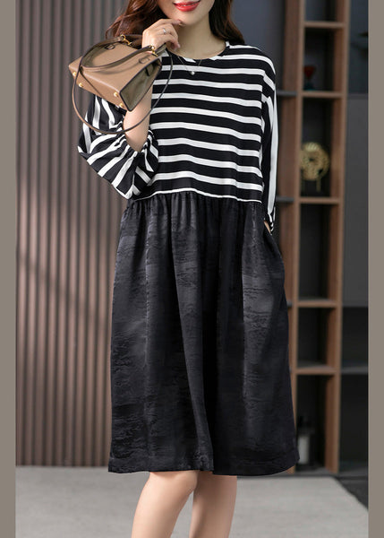 Casual O-Neck Striped Patchwork Silk Maxi Dresses Spring LY1762