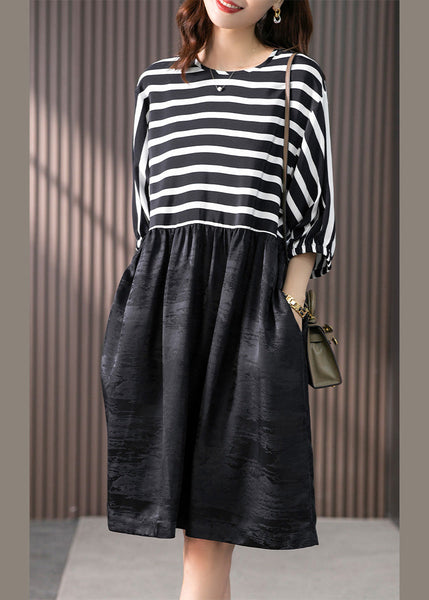 Casual O-Neck Striped Patchwork Silk Maxi Dresses Spring LY1762